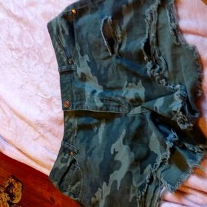 Camouflage jean shorts